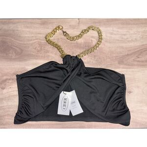 NWT Cider Black Gold Chain Halter Bandeau Top Size XL